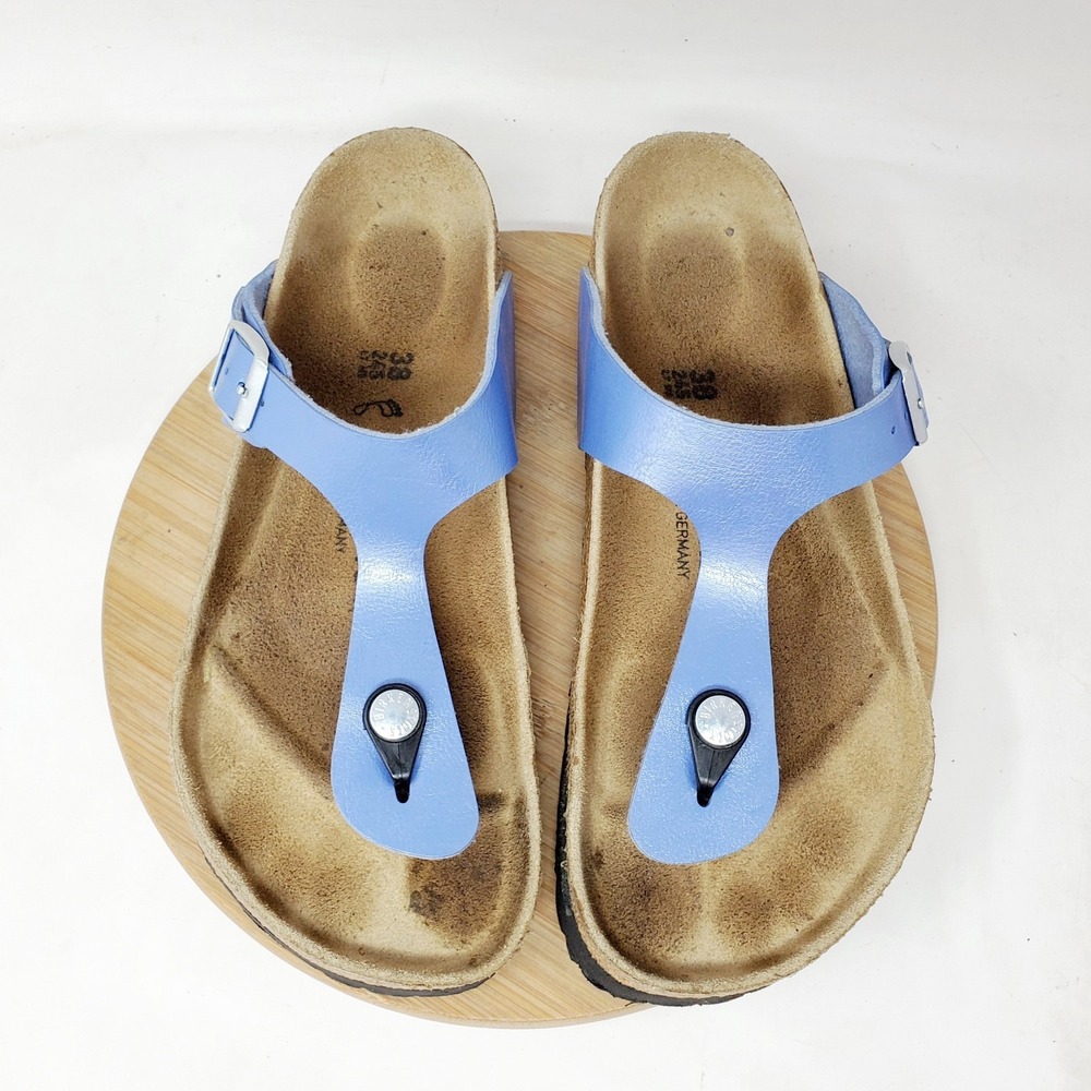 Papillio Gizeh Sandals 38 Womens 7 Metallic Blue Thong Buckle Straps